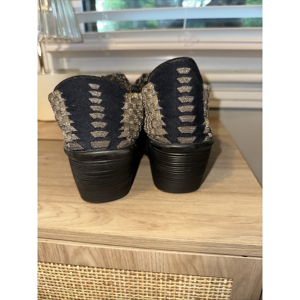 Corkys Featherlite Tent Black Gold Woven‎ Slip On Wedges Shoes Size 9 - Picture 4 of 7